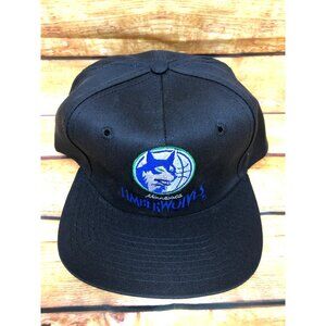 NOS Vintage Minnesota Timberwolves Black Snapback Hat Twins Enterprise (a45)